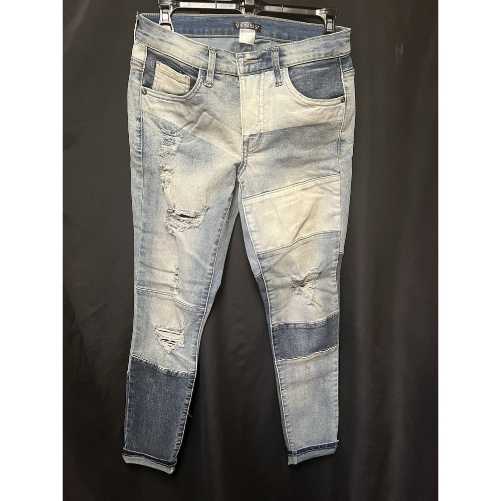 VENUS Women's Patchwork Distressed Skinny Jeans Size 4 L28| Cuffed Ripped Denim